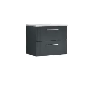 Image of Nuie Deco 600mm Wall Hung 2 Drawer Vanity & Bellato Grey Laminate Top - Satin Anthracite