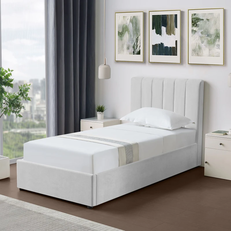 Image of Artemis Home Evelynne Fabric 90cm Single Ottoman Bed Frame with Storage in Light Grey Light Grey Unisex Single