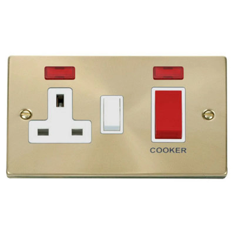Image of SE Home Satin / Brushed Brass Cooker Control 45A With 13A Switched Plug Socket & 2 Neons Gold unisex