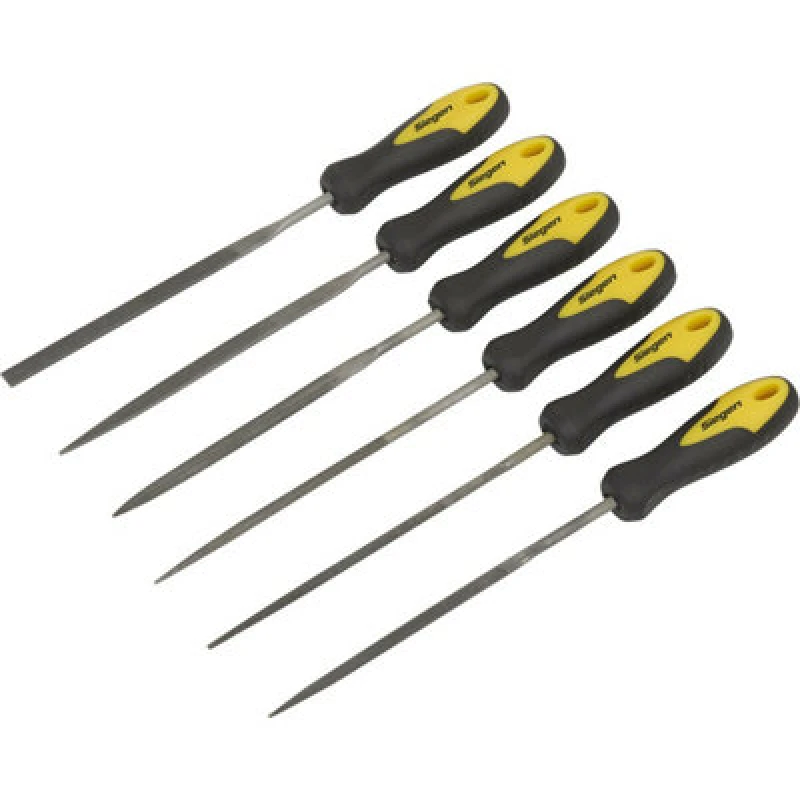 Image of Loops 6 Piece 100mm Needle File Set - Comfort Grip Handles - Precision Micro Files Multi