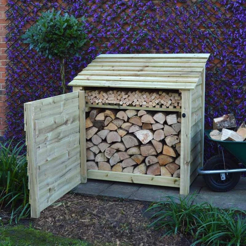 Image of Rutland County Garden Furniture Ltd Greetham 4ft Log Store with Doors & Kindling Shelf, Green Green Unisex