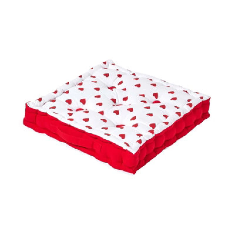 Image of Homescapes Cotton Hearts Floor Cushion Red
