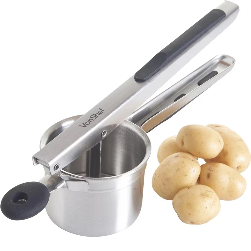 Image of VonShef Soft-Grip Stainless-Steel Potato Ricer Masher Metallic Silver unisex