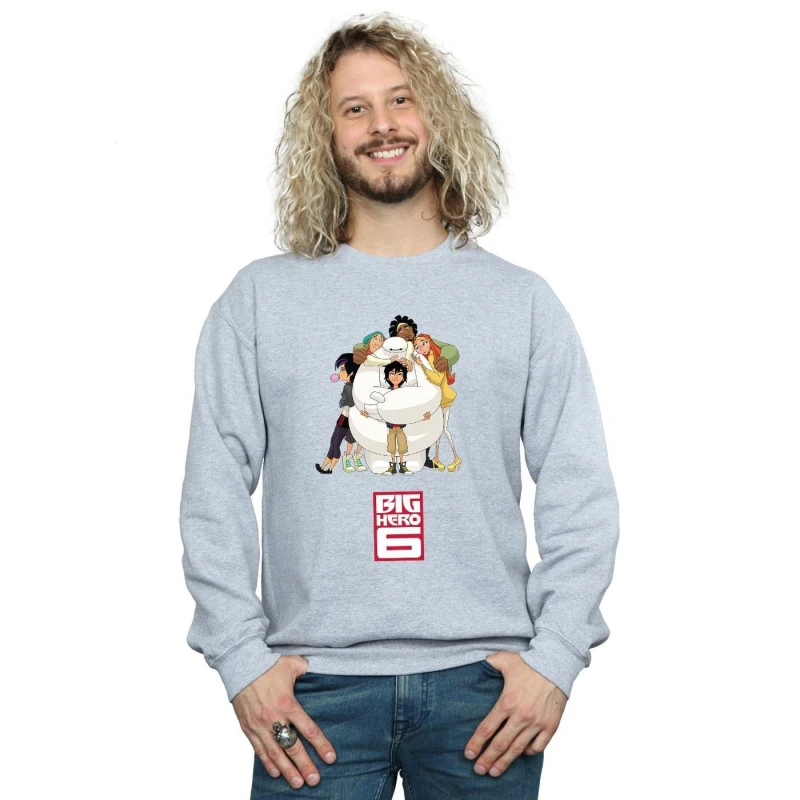 Image of Disney Men Big Hero 6 Baymax Hug Sweatshirt in Grey Size: Small Grey S Male 5057864209136