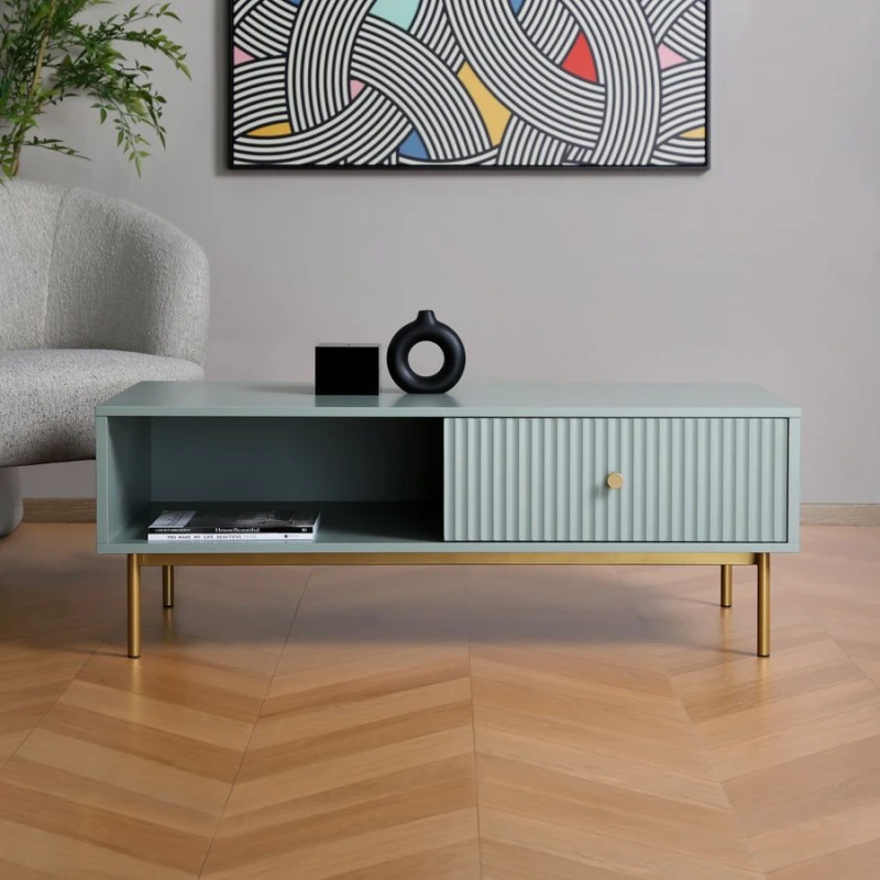 Image of Home Garden Direct Devon - Coffee Table with Drawer - Sage in Green Green Unisex