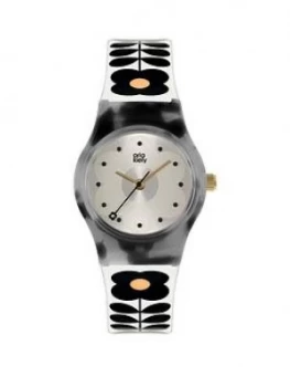 Image of Orla Kiely Orla Kiely Mini Bobby Tortoise Shell Case White And Black Stem Print Strap Watch