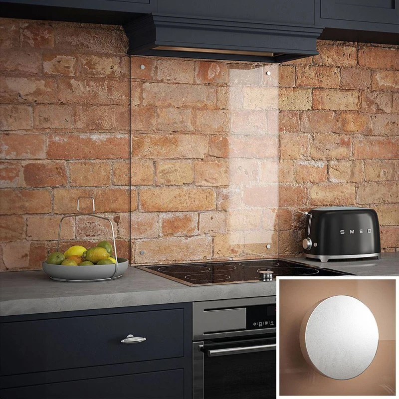 Image of Splashback Crystal Clear Satin Chrome Cap Glass Kitchen s 600x700x6mm Clear Unisex