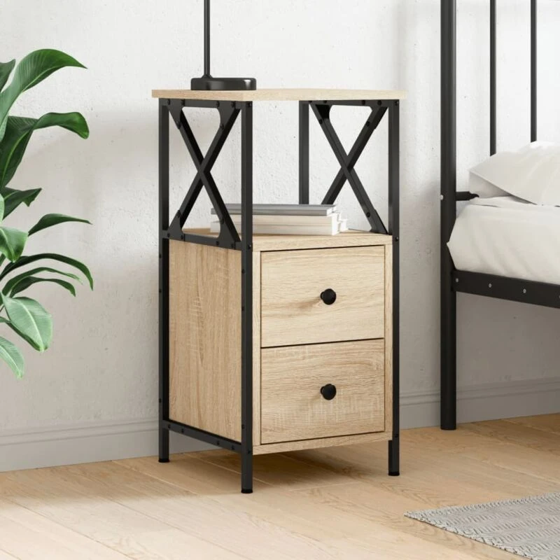 Image of Vidaxl Bedside Cabinet Sonoma Oak 34X35.5X70 Cm Engineered Wood, Brown 825945
