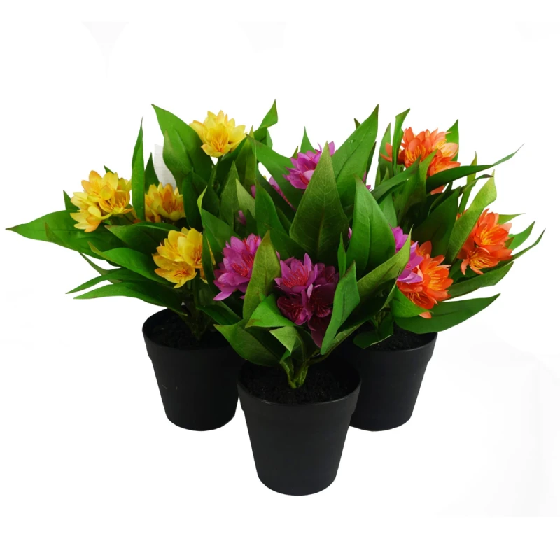 Image of N/A 3x 18cm Artificial Freesia Plants Pink, Orange, Yellow Flowering