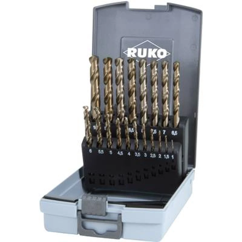 Image of RUKO RUKO 215214RO HSSE-Co 5 Metal twist drill bit set 19 Piece DIN 338 Cylinder shank 1 Set 215214RO