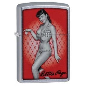 Image of Zippo Bettie Page Red Background Street Chrome Finish Windproof Lighter