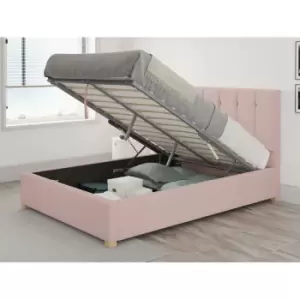 Image of Hepburn Ottoman Upholstered Bed, Pure Pastel Cotton, Tea Rose - Ottoman Bed Size Single (90x190)