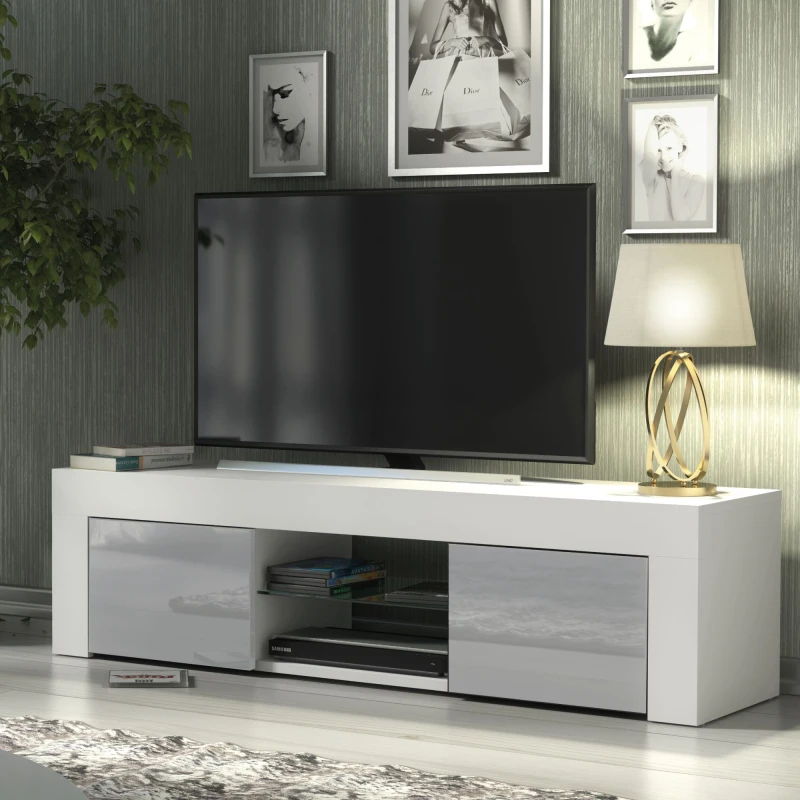 Image of Creative Furniture Creative Furniture TV Unit 130cm Modern - White with High Gloss Grey Doors Grey One Size Unisex 5061075249881