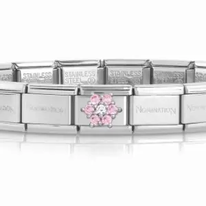 Image of Nomination Classic Silver Pink CZ Flower Charm Bracelet