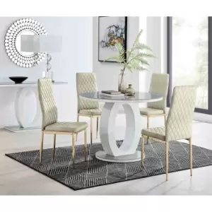 Image of Furniture Box Giovani Round Grey 100Cm Table and 4 Cream Velvet Milan Gold Leg Chairs