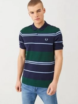 Image of Fred Perry Striped Polo Shirt - Carbon Blue, Carbon Blue, Size S, Men