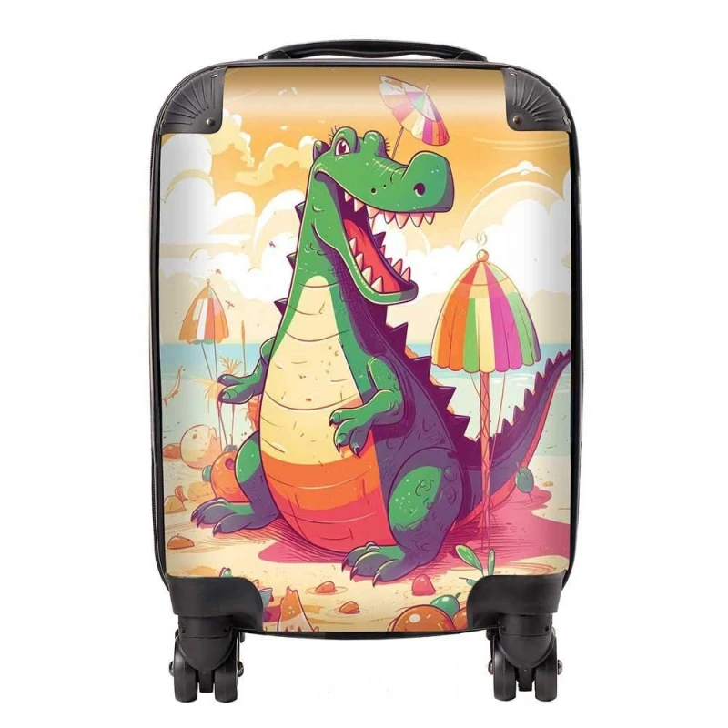 Image of Warren Reed - Designer Crocodile On A Beach Holiday Suitcase in Yellow Size: Large Yellow Unisex Large
