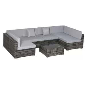 Image of Outsunny 6-Seater Garden Rattan Furniture Set Patio Outdoor Sectional Wicker Weave Sofa Seat Coffee Table w/ Cushion and Pillow Buckle Structure