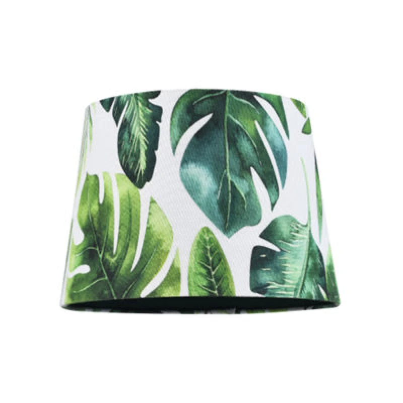 Image of Happy Homewares Palm Leaf Themed 25Cm Drum Lampshade In Green And White Linen Fabric With Lining
