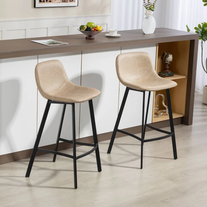 Image of Homcom Bar Stools Set Of 2, Bar Chairs With Back And Steel Legs, Light Brown, Brown 835-778V70LR