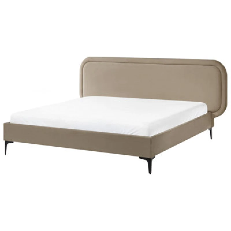 Image of Beliani Bed Velvet Suzette 160 X 200 Cm (Eu King Size) Beige