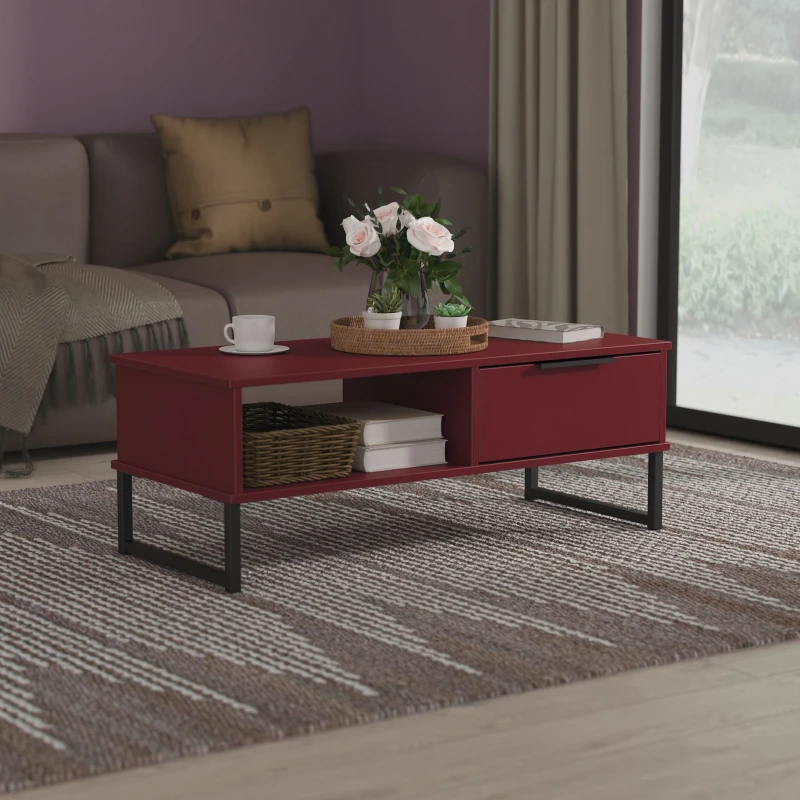 Image of Ready Assembled 2 U Fuji 1 Drawer Coffee Table (Ready Assembled) in Dark Red Dark Red Unisex