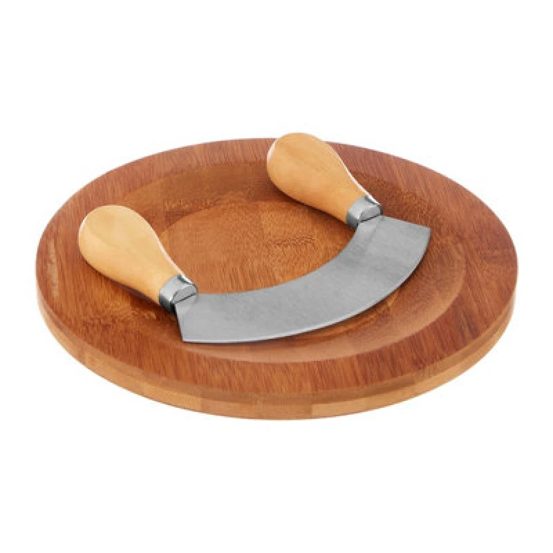 Image of Premier Housewares Bamboo Chopping Board With Mezzaluna Herb Chopper Natural