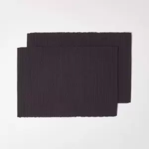 Image of Cotton Plain Black Pack of 2 Placemats - Homescapes