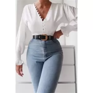 Image of I Saw It First White Woven Extreme Puff Sleeve Button Detail Blouse - White