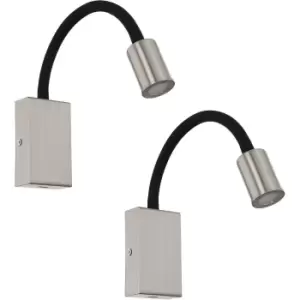 Image of 2 PACK Wall Light Colour Satin Nickel Black Steel & Plasic LED 3.5W Included