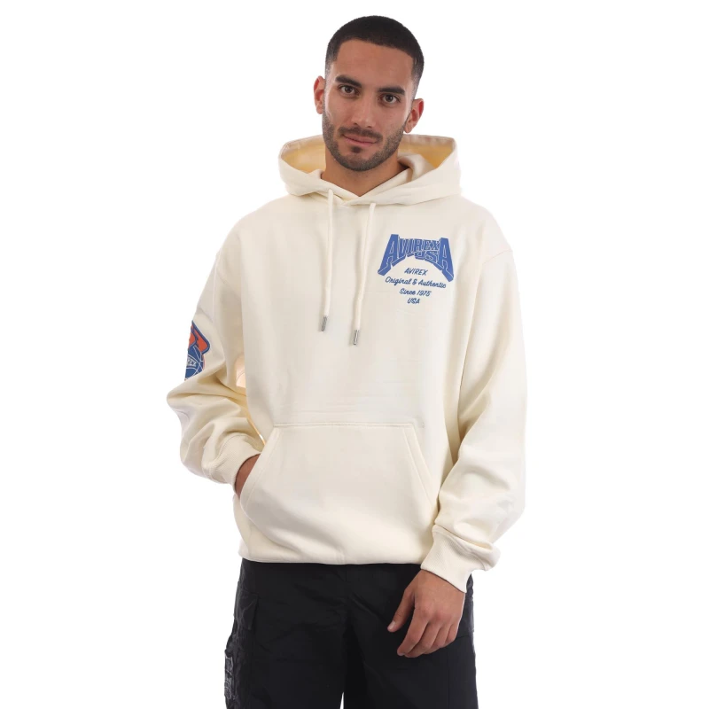Image of Avirex Mens Oakland Pull Over Hoodie Ecru male X Small