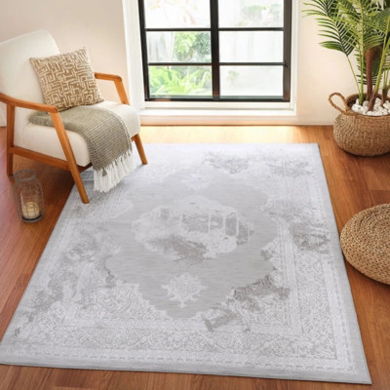 Image of Livabliss Vintage Oriental Boho White/grey Azra Area Rug 200 X 275cm - Easy Care, Non Shedding, Ideal For Living Room & Bedroom