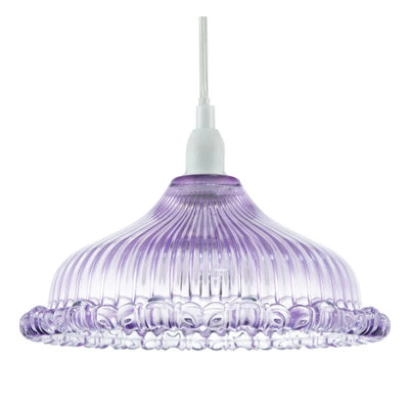 Image of Happy Homewares Modern Lilac Line Ribbed Glass Pendant Light Shade With Moulded Edge