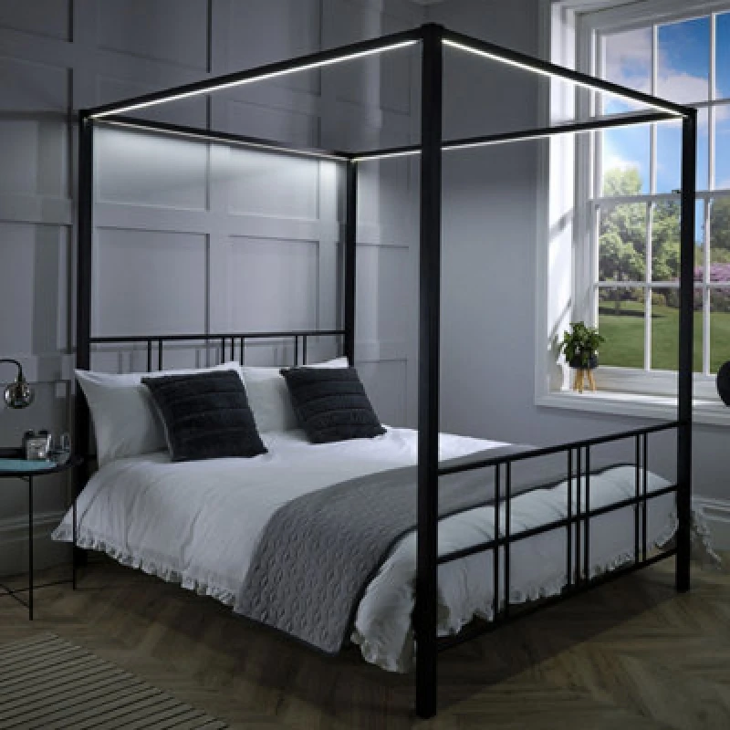 Image of X Rocker Fern Four Poster Bed with LED Lighting Black