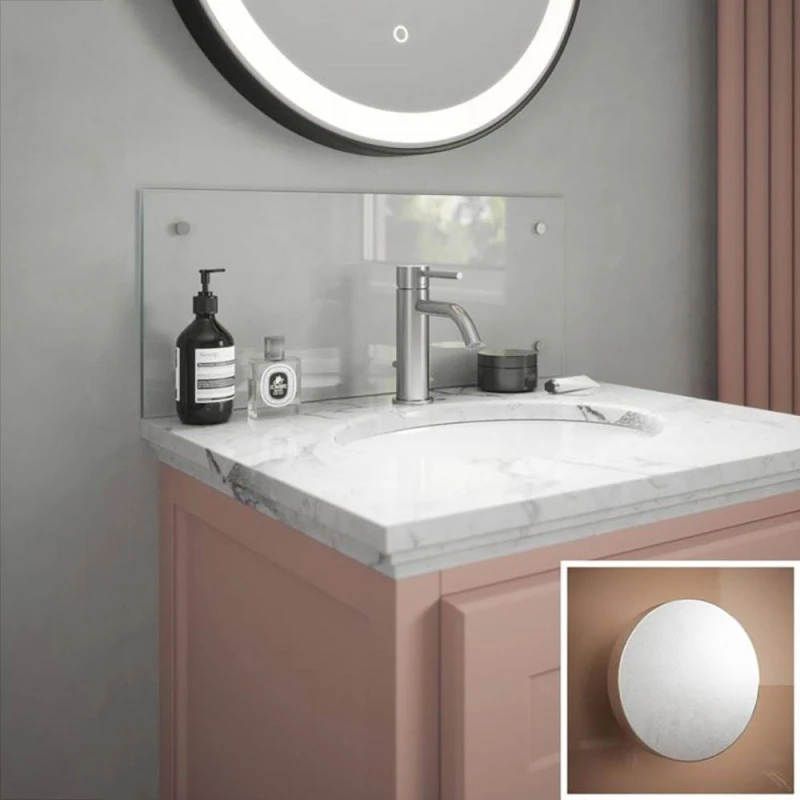 Image of Clear Glass Bathroom Splashback (satin Chrome Caps) 250Mm X 600Mm X 4Mm SB52195