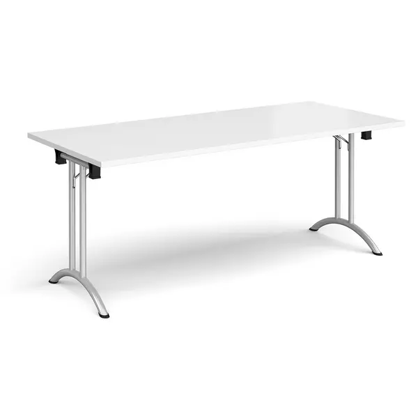 Image of Rectangular Folding Meeting Table with Silver Curved Legs - 1800mm - White