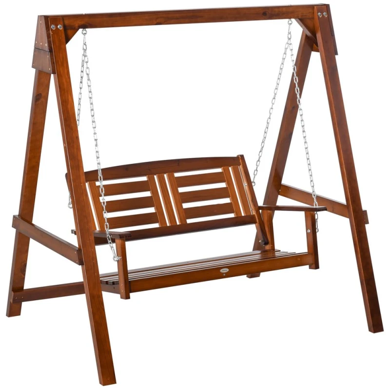 Image of Outsunny 2 Seater Outdoor Garden Swing Chair Wooden Hammock Bench for Porch Patio Yard