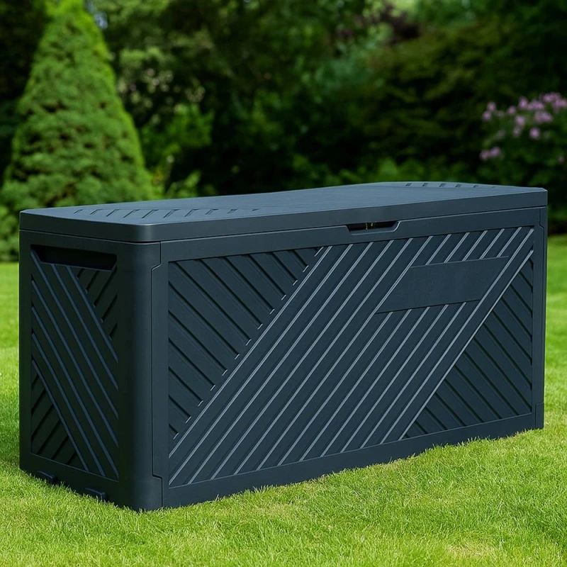 Image of Gr8 Garden Plastic 280L Garden Storage Box Chest With Lid in Dark Grey Dark Grey Unisex