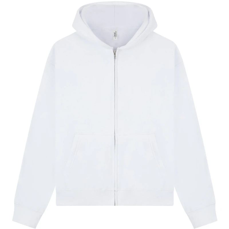 Image of Casual Classics Mens Premium Boxy Oversized Full Zip Hoodie in White Size: 3XL White Male 3XL