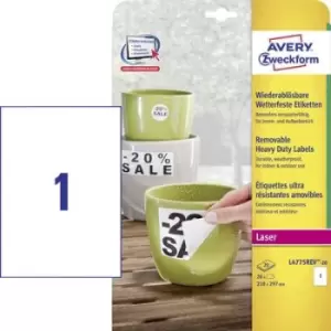 Image of Avery-Zweckform L4775REV-20 Labels 210 x 297mm Film White 20 pc(s) Removable Label film