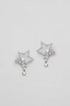 Image of Rhodium Plated Scattered Stone Celestial Earrings