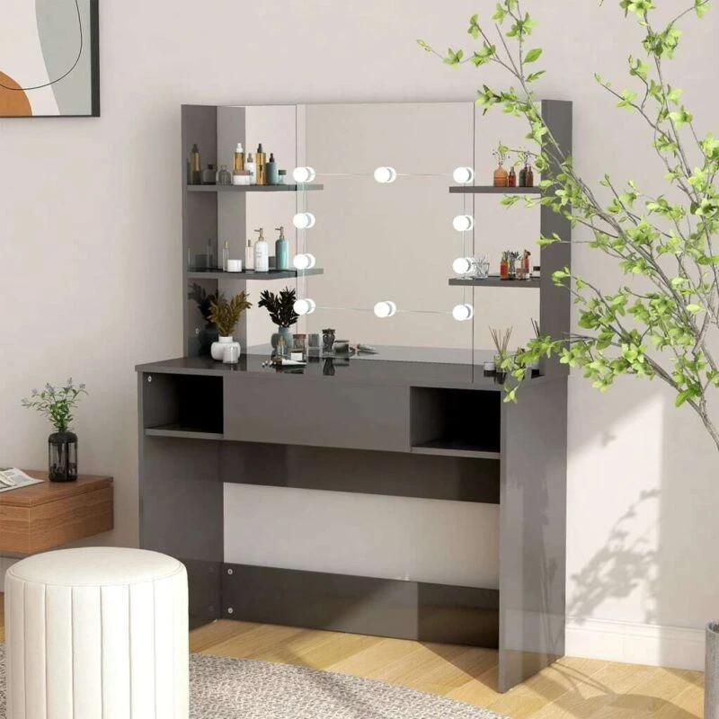 Image of VIDAXL Makeup Table with LED Lights 100x40x135cm mdf Shining Grey Vidaxl 8720286391693