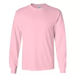 Image of Gildan Mens Plain Crew Neck Ultra Cotton Long Sleeve T-Shirt (S) (Light Pink)