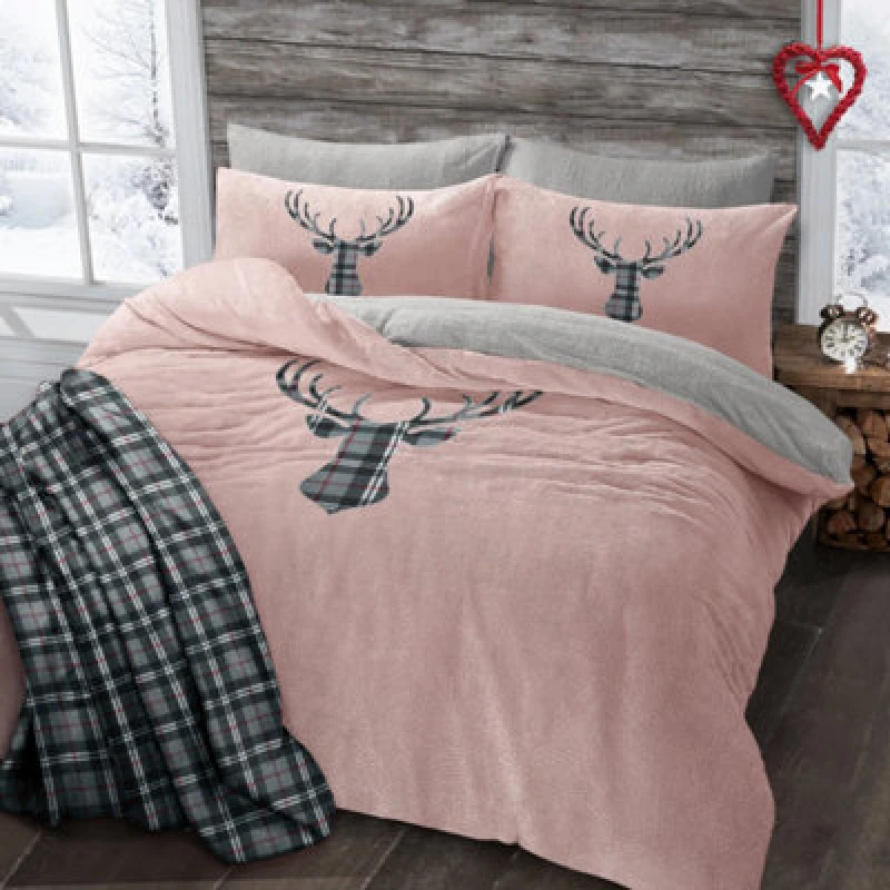 Image of Velosso Teddy Fleece Duvet Cover & Pillowcase Set - Cosy Style Bedding Set, Breathable Fabric, Machine Washable For Easy Care - Blush Pink