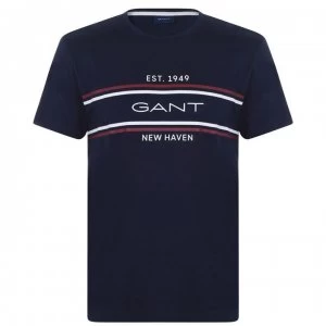 Image of Gant Stripe Short Sleeve T Shirt - Navy 433