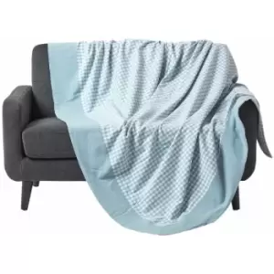 Image of Cotton Gingham Check Blue Throw, 150 x 200cm - Blue - Homescapes