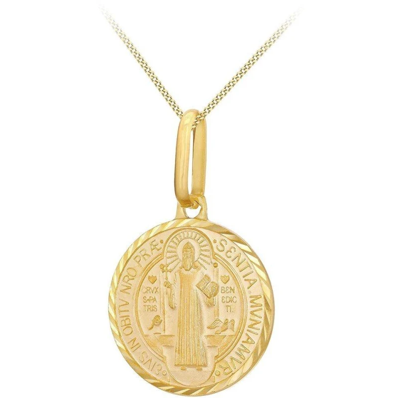 Image of Be You 9ct Gold Round ST Benedict Medal Necklace Yellow Gold unisex 18in