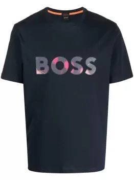 Image of BOSS Logo-print Patch T-Shirt Dark Blue