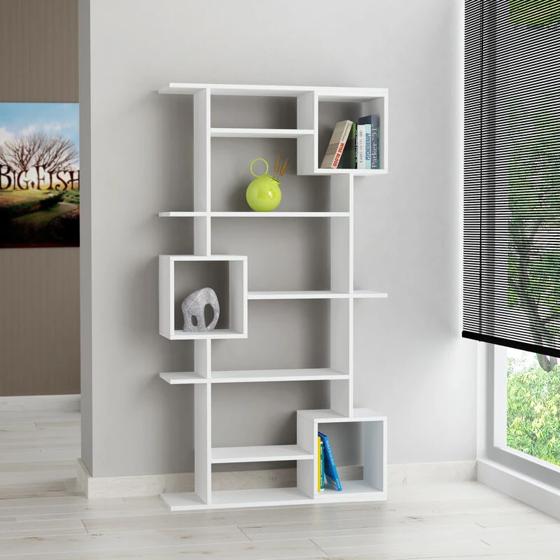 Image of DECORTIE Decortie - Soto Modern Bookcase Display Unit Tall 173cm - White - White M.KT.02.12472.2