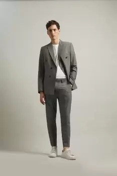 Image of Slim Fit Grey Basketweave Double Breasted Suit Jacket